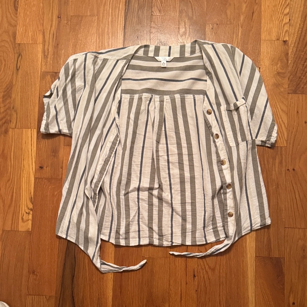 Striped Button-Up Tie-Front Top